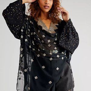 Free People You're Star Tunic V Nech Sheer Sequin XS NEW